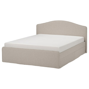 RAMNEFJÄLL Upholstered bed frame, Kilanda light beige/Luröy, 140x200 cm