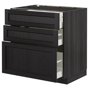 METOD/MAXIMERA Base cabinet with 3 drawers, black/Lerhyttan black stained, 80x61.9x88 cm