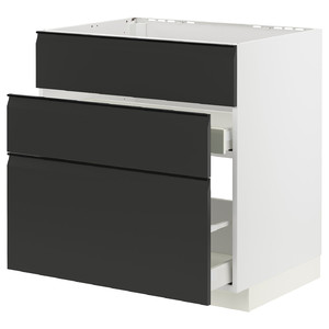 METOD/MAXIMERA Base cab f sink+3 fronts/2 drawers, white/Upplöv matt anthracite, 80x60 cm