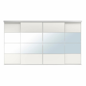 SKYTTA / MEHAMN/AULI Sliding door combination, aluminium/white mirror glass, 351x205 cm
