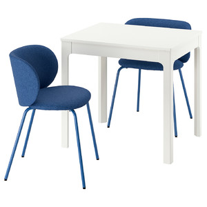 EKEDALEN / KRYLBO Table and 2 chairs, white/Tonerud blue, 80/120 cm