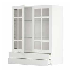 METOD / MAXIMERA Wall cab w 2 glass doors/2 drawers, white/Stensund white, 80x100 cm