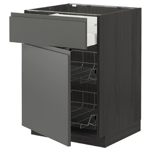 METOD / MAXIMERA Base cab w wire basket/drawer/door, black/Voxtorp dark grey, 60x60 cm