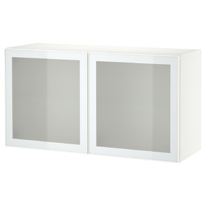 BESTÅ Wall-mounted cabinet combination, white Glassvik/white/light green frosted glass, 120x42x64 cm