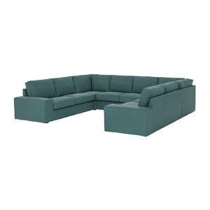 KIVIK U-shaped sofa, 6 seat, Kelinge grey-turquoise