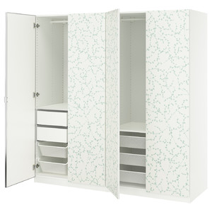 PAX / LINNABERG/ÅHEIM Wardrobe combination, white patterned/mirror glass, 200x66x201 cm