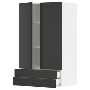 METOD / MAXIMERA Wall cabinet w 2 doors/2 drawers, white/Nickebo matt anthracite, 60x100 cm