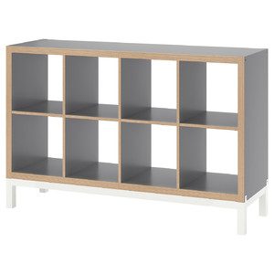 KALLAX Shelving unit with underframe, grey wood effect/white, 147x94 cm