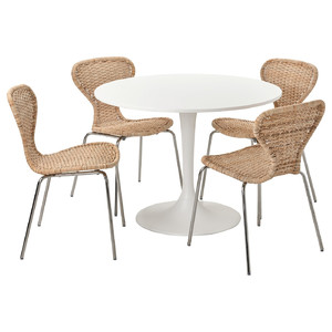 DOCKSTA / ÄLVSTA Table and 4 chairs, white white/rattan chrome-plated, 103 cm