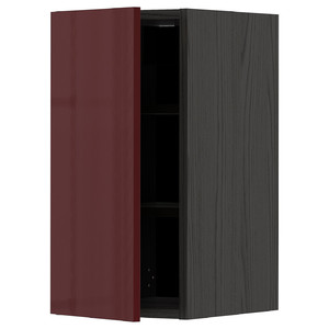 METOD Wall cabinet with shelves, black Kallarp/high-gloss dark red-brown, 30x60 cm