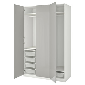 PAX / FARDAL Wardrobe combination, white, high-gloss light grey, 150x60x236 cm