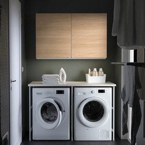 ENHET Storage combination for laundry, white/oak effect, 139x63.5x85.5 cm