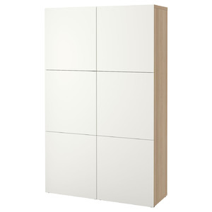 BESTÅ Storage combination with doors, white stained oak effect, Lappviken white, 120x40x192 cm