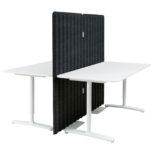 BEKANT Desk with screen, white/dark grey, 160x160 150 cm