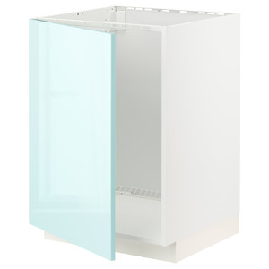 METOD Base cabinet for sink, white Järsta/high-gloss light turquoise, 60x60 cm