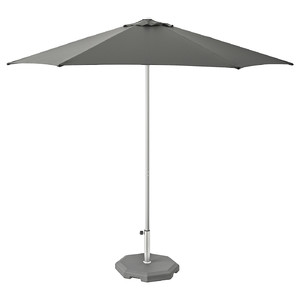 HÖGÖN Parasol with base, light grey/Huvön grey, 270 cm