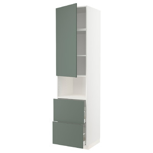 METOD / MAXIMERA Hi cab f micro w door/2 drawers, white/Bodarp grey-green, 60x60x240 cm