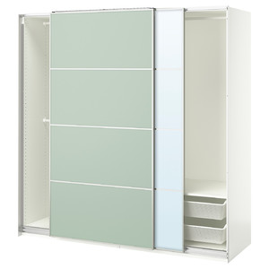 PAX / MEHAMN/AULI Wardrobe with sliding doors, white double sided/light green mirror glass, 200x66x201 cm