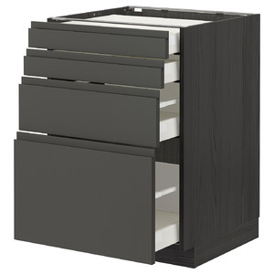 METOD / MAXIMERA Base cab 4 frnts/4 drawers, black/Voxtorp dark grey, 60x60 cm