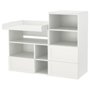 SMÅSTAD / PLATSA Changing table, white with frame/with bookcase, 150x79x123 cm