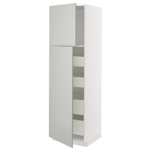 METOD / MAXIMERA Hi cab w 2 doors/4 drawers, white/Havstorp light grey, 60x60x200 cm