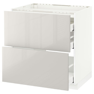 METOD / MAXIMERA Base cab f hob/2 fronts/3 drawers, white/Ringhult light grey, 80x60 cm