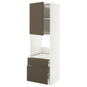 METOD / MAXIMERA Hi cab f ov w dr/2 frnt/1 m/1 h drw, white/Havstorp brown-beige, 60x60x200 cm