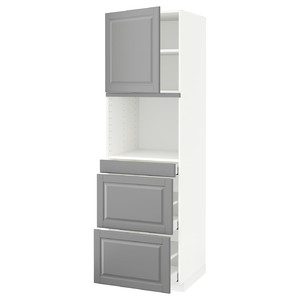 METOD / MAXIMERA Hi cab f micro combi w door/3 drwrs, white/Bodbyn grey, 60x60x200 cm