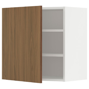 METOD Wall cabinet with shelves, white/Tistorp brown walnut effect, 60x60 cm