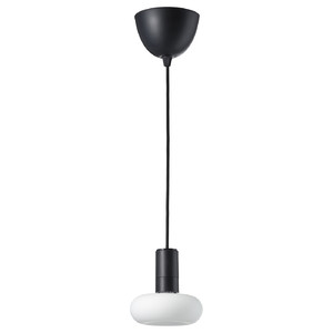 SUNNEBY / MOLNART Pendant lamp with light bulb, black/donut-shaped opal white