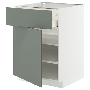 METOD / MAXIMERA Base cabinet with drawer/door, white/Nickebo matt grey-green, 60x60 cm