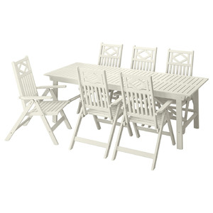 BONDHOLMEN Table+6 reclining chairs, outdoor, white/beige