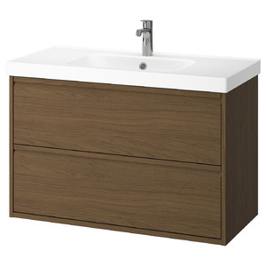 ÄNGSJÖN / ORRSJÖN Wash-stnd w drawers/wash-basin/tap, brown oak effect, 102x49x69 cm