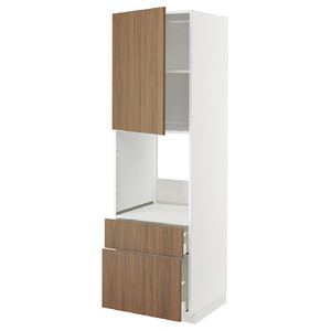 METOD / MAXIMERA Hi cab f ov w dr/2 frnt/1 m/1 h drw, white/Tistorp brown walnut effect, 60x60x200 cm