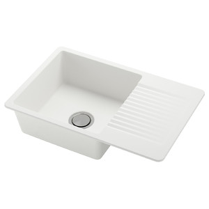 KILSVIKEN Inset sink, 1 bowl with drainboard, white quartz composite, 72x46 cm