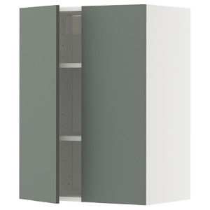 METOD Wall cabinet with shelves/2 doors, white/Nickebo matt grey-green, 60x80 cm