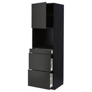 METOD / MAXIMERA Hi cab f micro combi w door/3 drwrs, black/Nickebo matt anthracite, 60x60x200 cm