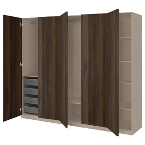 PAX / STORKLINTA Wardrobe combination, grey-beige/dark brown stained oak effect, 250x60x201 cm