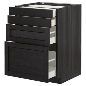 METOD / MAXIMERA Base cab 4 frnts/4 drawers, black/Lerhyttan black stained, 60x60 cm