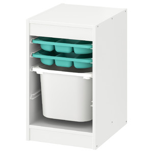 TROFAST Storage combination with box/trays, white turquoise/white, 34x44x56 cm