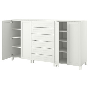 PLATSA Cabinet with doors and drawers, white/SANNIDAL white, 240x57x133 cm