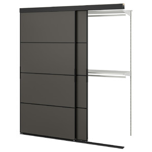 SKYTTA / BOAXEL Reach-in wardrobe with sliding door, black double sided/Mehamn dark grey, 177x65x205 cm