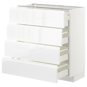 METOD / MAXIMERA Base cab 4 frnts/4 drawers, white/Voxtorp high-gloss/white, 80x37 cm