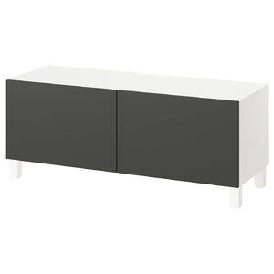 BESTÅ TV bench with doors, white Lappviken/Stubbarp/dark grey, 120x42x48 cm