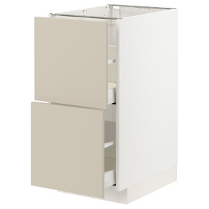 METOD / MAXIMERA Base cab with 2 fronts/2 drawers, white/Havstorp beige, 40x60 cm