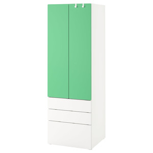SMÅSTAD / PLATSA Wardrobe, white green/with 3 drawers, 60x57x181 cm
