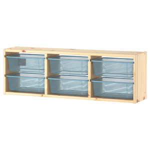 TROFAST Wall storage, light white stained pine/grey-blue, 93x21x30 cm