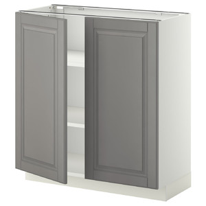 METOD Base cabinet with shelves/2 doors, white/Bodbyn grey, 80x37 cm