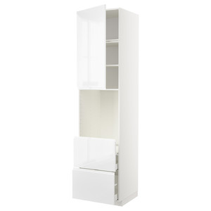 METOD / MAXIMERA High cabinet f oven+door/2 drawers, white/Voxtorp high-gloss/white, 60x60x240 cm