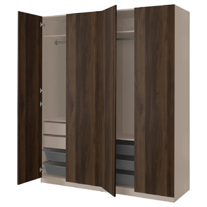 PAX / STORKLINTA Wardrobe combination, grey-beige/dark brown stained oak effect, 200x66x236 cm